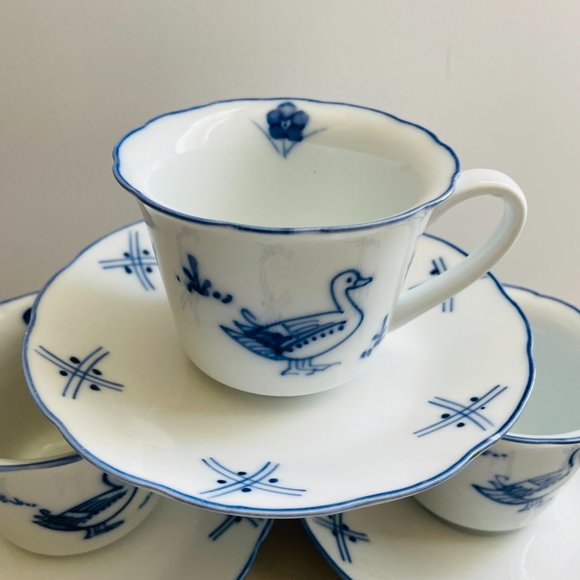 Vintage Cordon Blue Porcelain Blue Goose Demitasse Cup Saucer Set of 3 - Picture 6 of 9